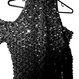 Black Sequin dress w/ peek a boo shoulders